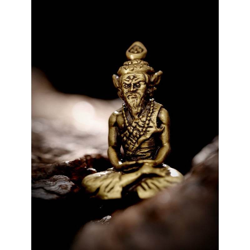 Ruesi Ta Fai Amulet - Golden Satin Bell Metal with Gem & Takrut | Thai Monk Empowered Charm