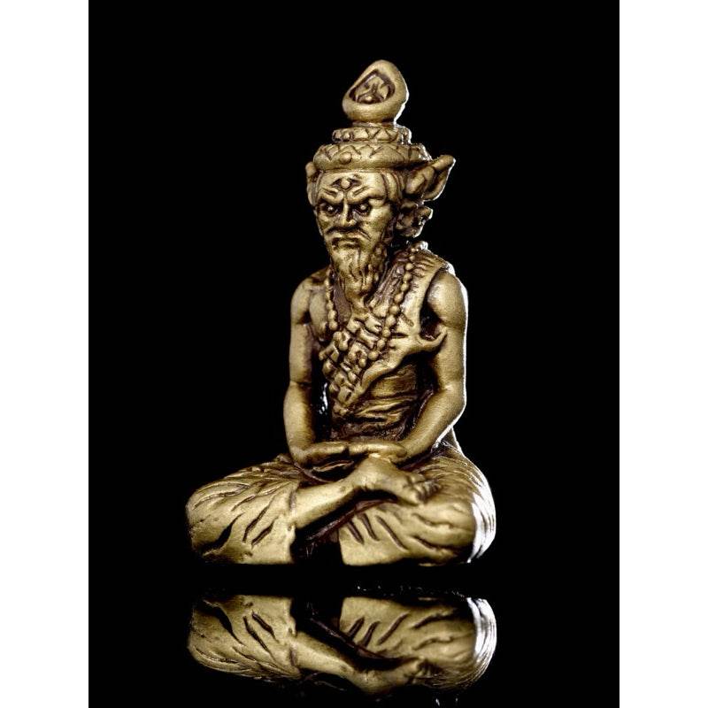 Ruesi Ta Fai Amulet - Golden Satin Bell Metal with Gem & Takrut | Thai Monk Empowered Charm