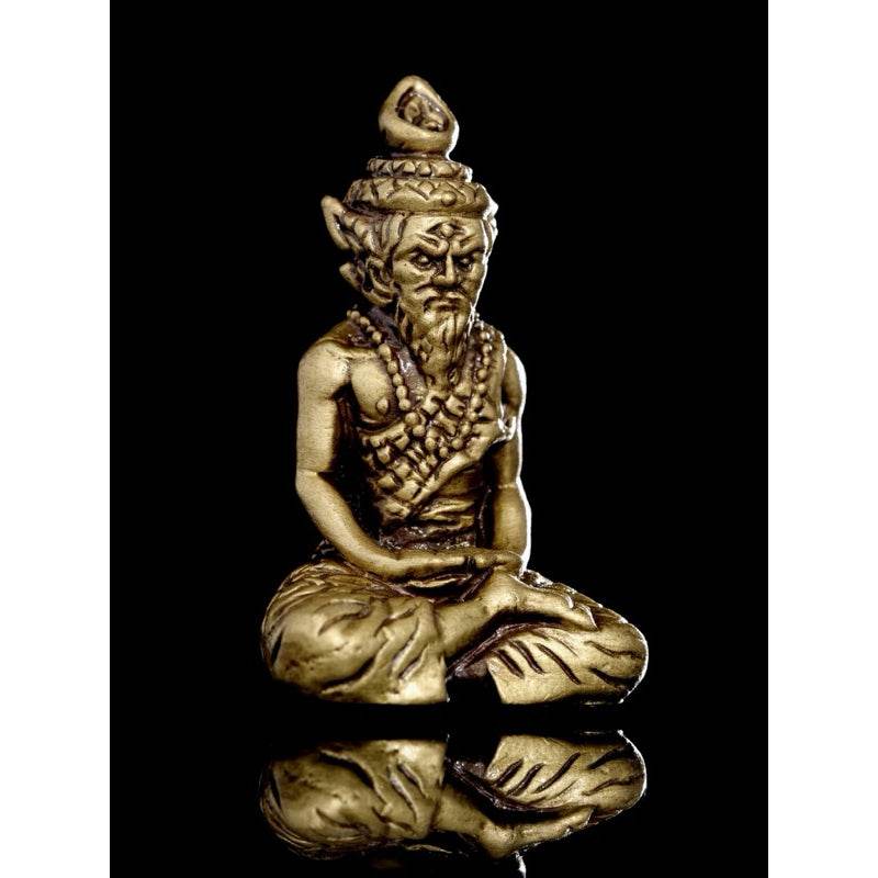 Ruesi Ta Fai Amulet - Golden Satin Bell Metal with Gem & Takrut | Thai Monk Empowered Charm