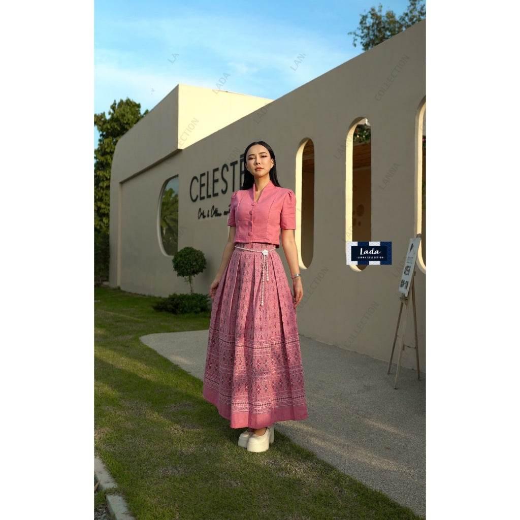 New Pink Flower Print Skirt Set - Women's Cotton Two-Piece Outfit | Sizes S–XL