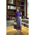 New Ancient Betel Nut Cotton Set - Wing Sleeve Top & Pleated Skirt in 3 Colors | Sizes S–XL for Women ม่วง