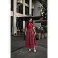New Small Heart Print Cotton Set – Red, Purple & Gray | Traditional Lanna Fabric for Women in Sizes S–XL คอปีนสั้นแดง