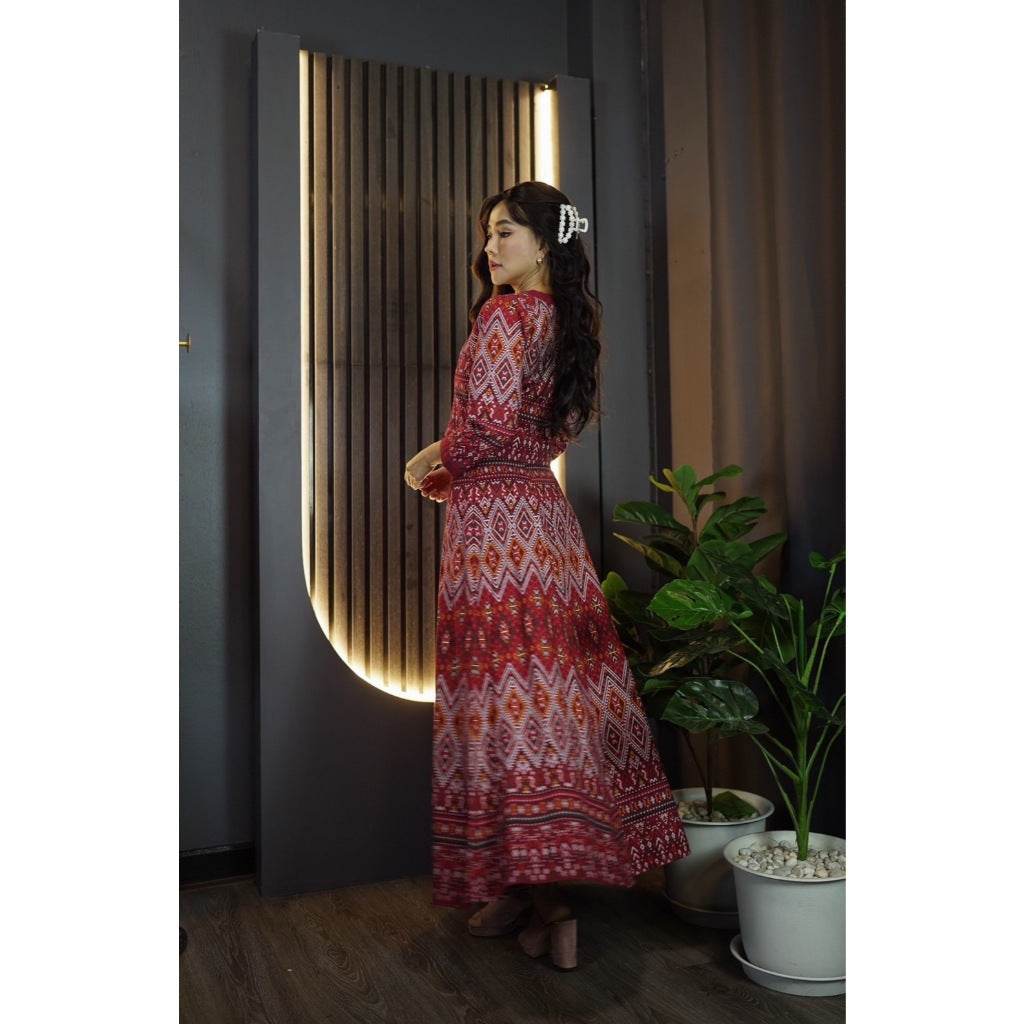 Elegant Pearl Trim Wrap Blouse &amp; 6-Piece Pleated Skirt Set | Luxurious Cotton Outfit in Wine Red, Pink, Peach – Perfect for Modest &amp; Daily Wear One-Sake.com แดงไวน์ / L แดงไวน์ / S แดงไวน์ / M แดงไวน์ / S-แดงไวน์ / M-แดงไวน์ / L-แดงไวน์ / XL-ชมพู / S-ชมพู / M-ชมพู / L-ชมพู / XL-ชมพูพีช / S-ชมพูพีช / M-ชมพูพีช / L-ชมพูพีช / XL-