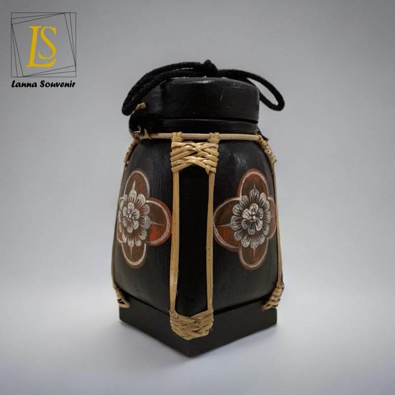 Handmade Thai Bamboo Rice Box - Thai Kratip Khao Storage Jar for Rice and Grains B81