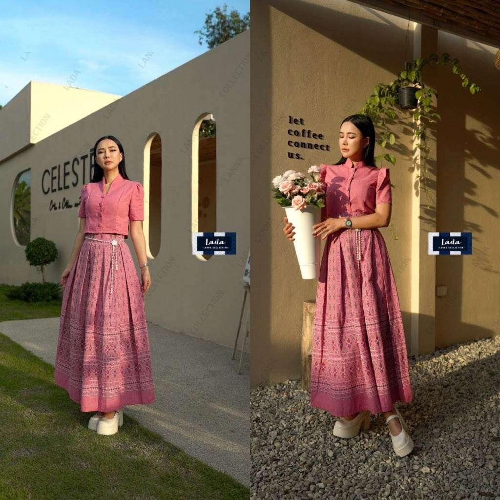 New Pink Flower Print Skirt Set - Women's Cotton Two-Piece Outfit | Sizes S–XL