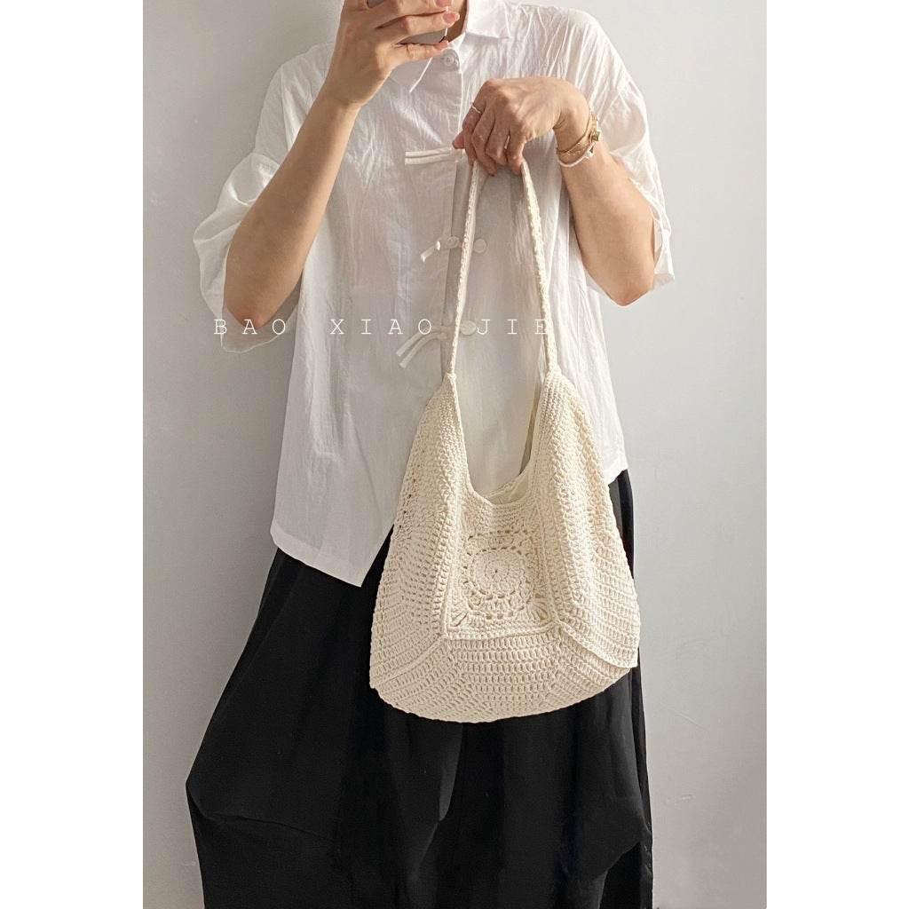 Handwoven Cotton Tote Bag for Women – Eco-Friendly Shoulder Bag with Adjustable Strap | Natural Fiber | 27cm x 38cm