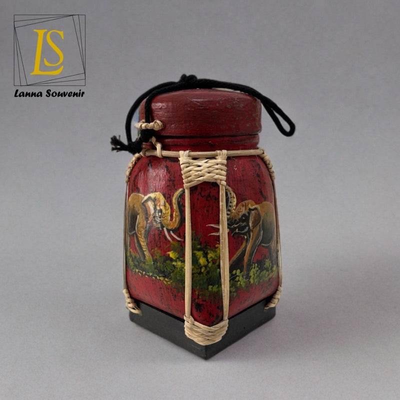 Handmade Thai Bamboo Rice Box - Thai Kratip Khao Storage Jar for Rice and Grains B99 Premium paint