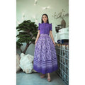 New Jitlada Short Sleeve Top & Lisa Print Pleated Skirt Set – Purple Cotton Outfit for Women | Sizes S–XL S