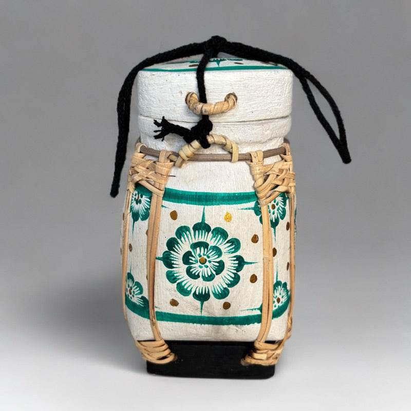 Handmade Thai Rice Basket Vase - Mini Lanna Bamboo Decorative Jar A42