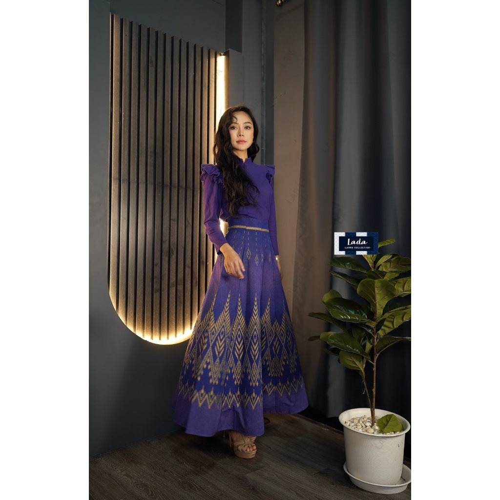 New Pine Pattern 8-Piece Cotton Set – Wing Sleeve Top with Light Purple &amp; Ocean Blue Skirt | S–XL Sizes for Women One-Sake.com ม่วงอ่อน / L ม่วงอ่อน / S ม่วงอ่อน / M ม่วงอ่อน / S-ม่วงอ่อน / M-ม่วงอ่อน / L-ม่วงอ่อน / XL-ฟ้าน้้ำทะเล / S-ฟ้าน้้ำทะเล / M-ฟ้าน้้ำทะเล / L-ฟ้าน้้ำทะเล / XL-