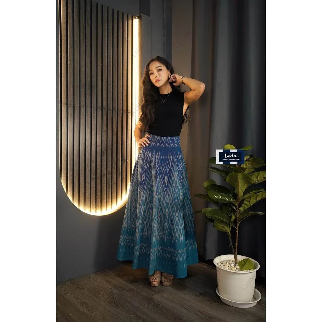 New Two-Tone Cotton Pleated Skirt for Women – High Waist Design with Zipper Back | Sizes S–XL Available