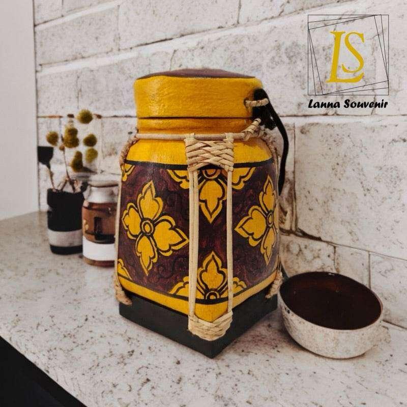 Handmade Thai Bamboo Rice Box - Thai Kratip Khao Storage Jar for Rice and Grains B58