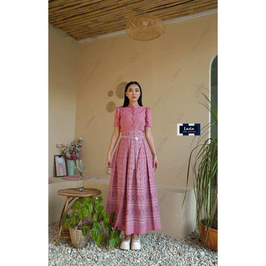 New Pink Piku Flower Print Skirt with 2 Top Styles – Cotton 2-Piece Set | S–XL Sizes for Women One-Sake.com คอปีนแขนสั้น / L คอปีนแขนสั้น / S คอปีนแขนสั้น / M คอปีนแขนสั้น / S-คอปีนแขนสั้น / M-คอปีนแขนสั้น / L-คอปีนแขนสั้น / XL-ครอปจิตรลดาระบายเล็ก / S-ครอปจิตรลดาระบายเล็ก / M-ครอปจิตรลดาระบายเล็ก / L-ครอปจิตรลดาระบายเล็ก / XL-