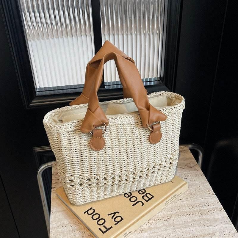 Premium Handwoven Tote Bag for Women - 20x29cm with Genuine Leather Handles | Stylish & High-End Crafted Design for Photoshoots