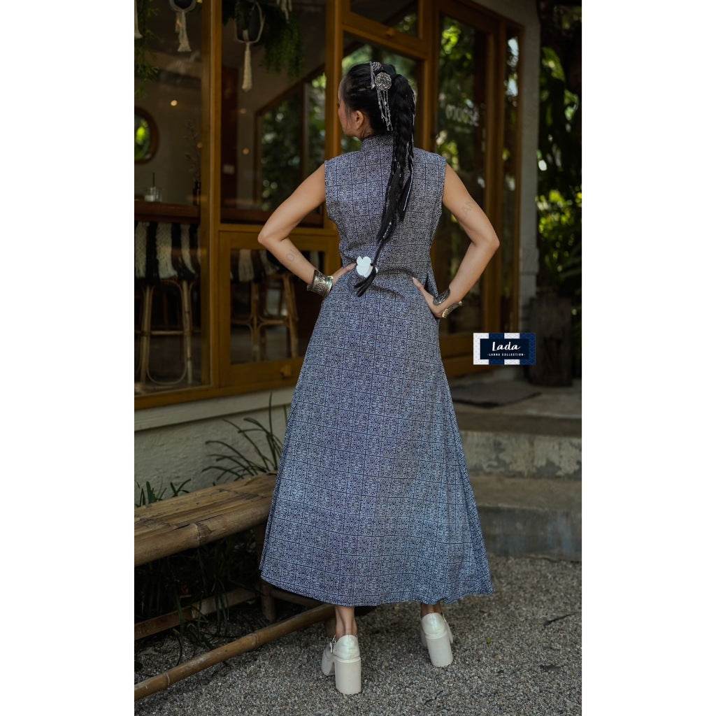 Elegant Long Cotton Cape with Red Mongtajik Pattern – Sleeveless Wrap Style for Women | Hand Wash Only One-Sake.com อก32-36 อก38-40 อก32-36-อก38-40-