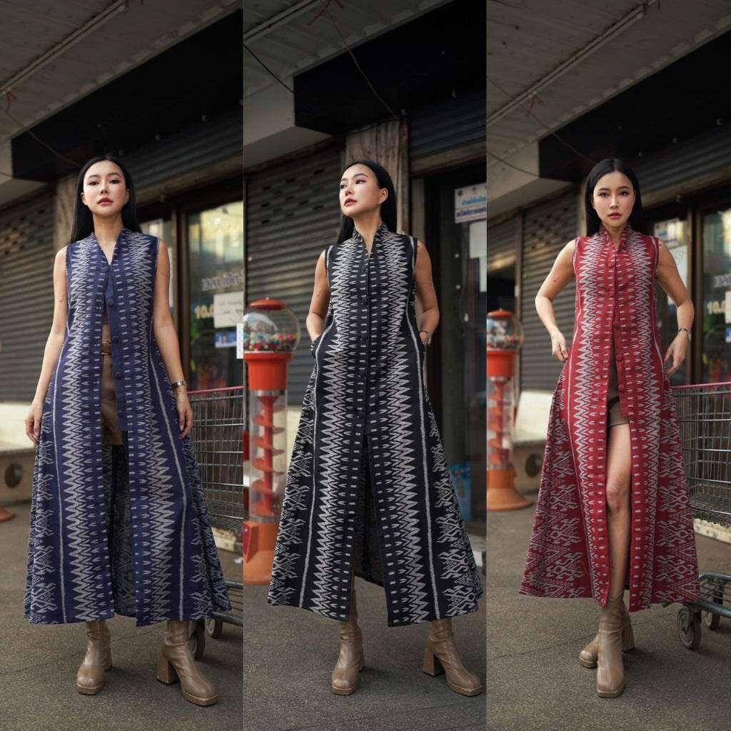 New Long Fishbone Print Wrap Coat for Women - 50 Inch Length and Front Buttons, Two Sizes Available