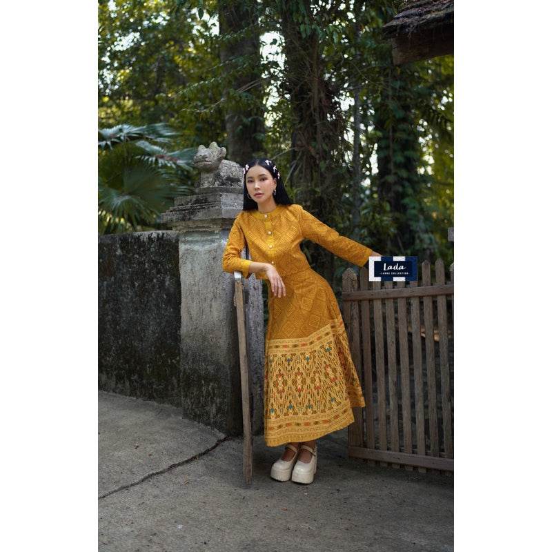New Arrival: Cropped Wrap Blouse &amp; 6-Piece Khit Print Skirt Set | Stylish Cotton Outfit in 3 Colors One-Sake.com กรม / L กรม / S กรม / M กรม / S-กรม / M-กรม / L-กรม / XL-ชมพู / S-ชมพู / M-ชมพู / L-ชมพู / XL-เหลือง / S-เหลือง / M-เหลือง / L-เหลือง / XL-