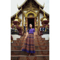 New Tie Dye Cotton Skirt Set - 6-Piece High Waist Pleated Outfit with Crop Top for Women in 4 Colors ม่วง