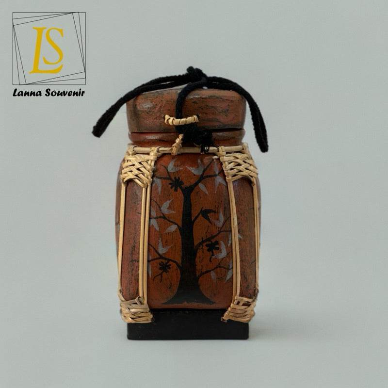 Lanna Bamboo Rice Box – Handmade Thai Kratip Khao Storage Jar | Natural Decor &amp; Gift in 12x21cm Size - Thai Blessing Co