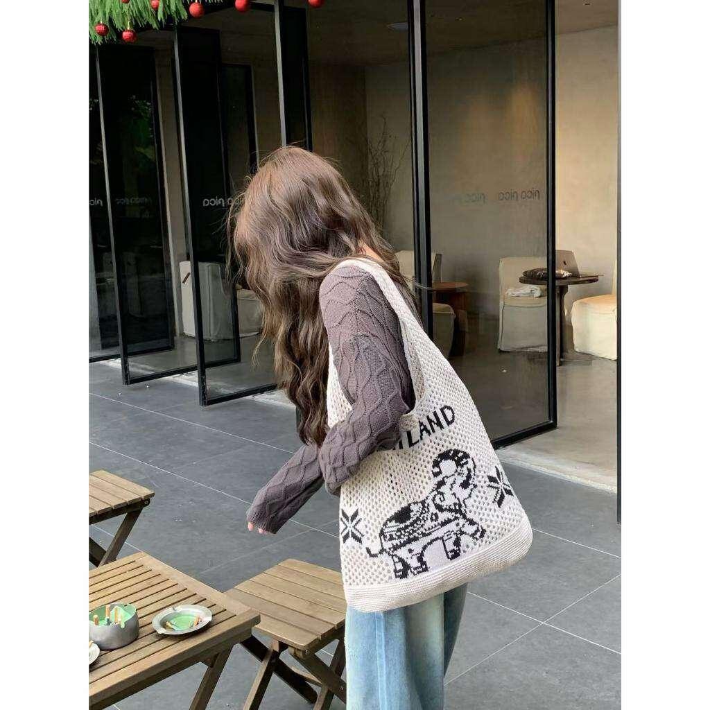 Elephant Pattern Shoulder Bag - Handmade Cotton Rope Tote for Women | 38cm x 40cm with 30cm Strap
