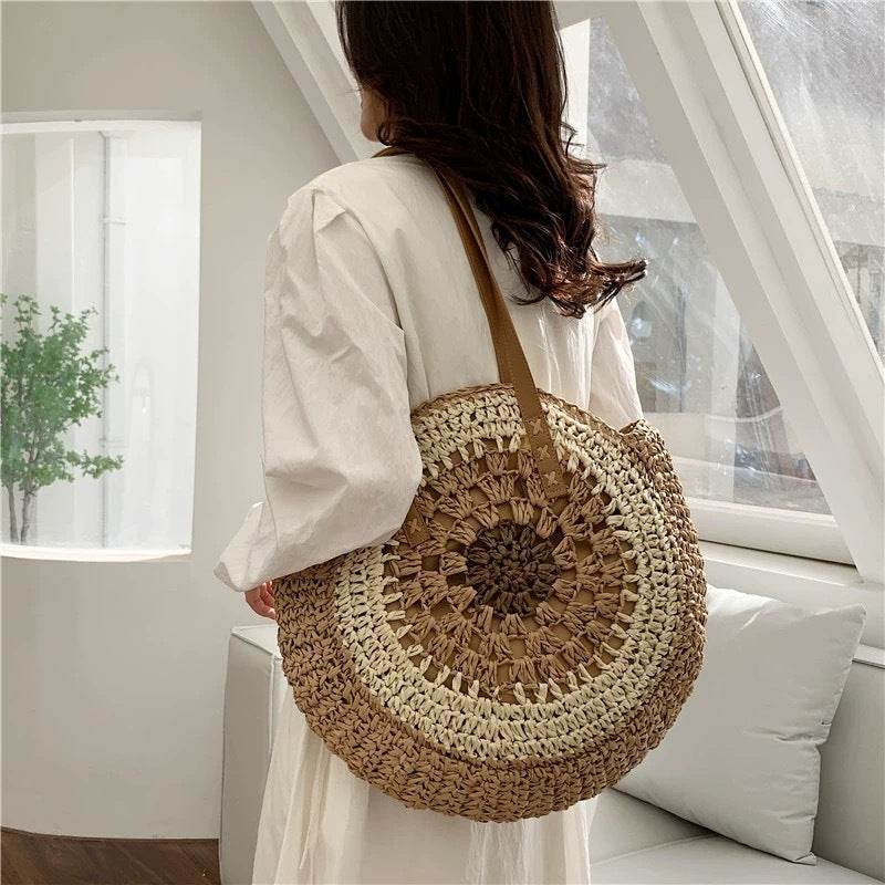6-Color Large Woven Beach Tote Bag – Adjustable Shoulder Strap | Handmade Cotton Rope Bag 25cm x 42cm - Thai Blessing Co