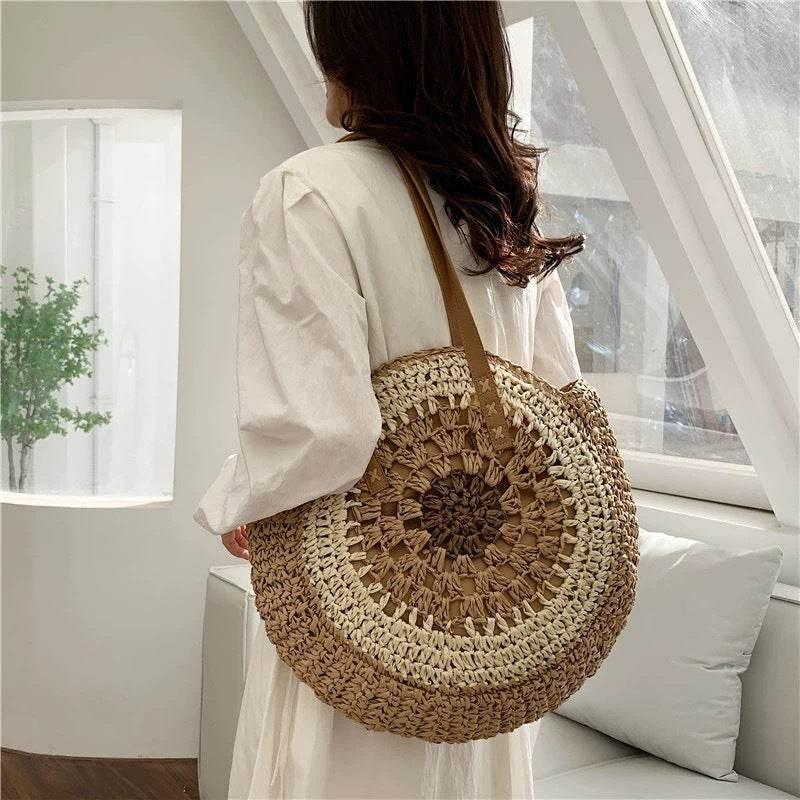 6-Color Large Woven Beach Tote Bag with Adjustable Shoulder Strap - Handmade Cotton Rope Bag 25cm x 42cm