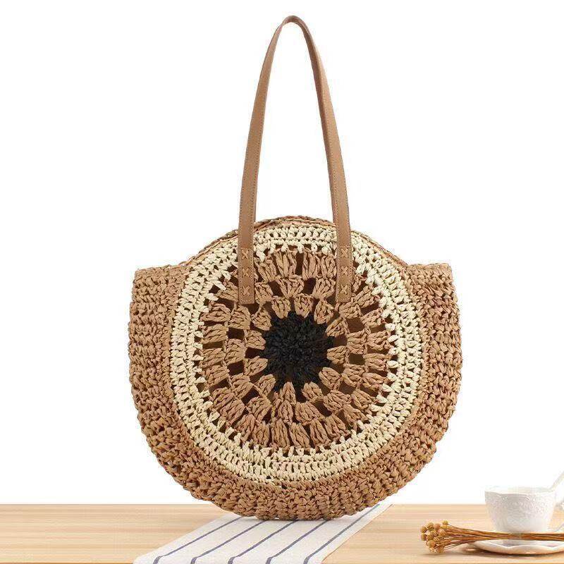6-Color Large Woven Beach Tote Bag with Adjustable Shoulder Strap - Handmade Cotton Rope Bag 25cm x 42cm 5