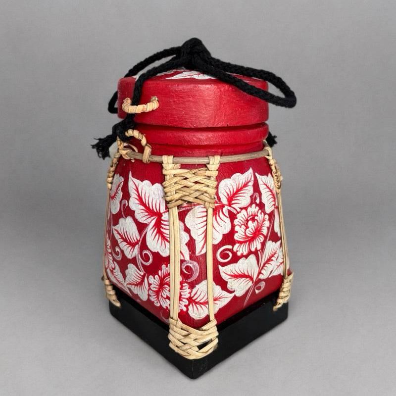 Handmade Thai Bamboo Rice Box - Thai Kratip Khao Storage Jar for Rice and Grains B107