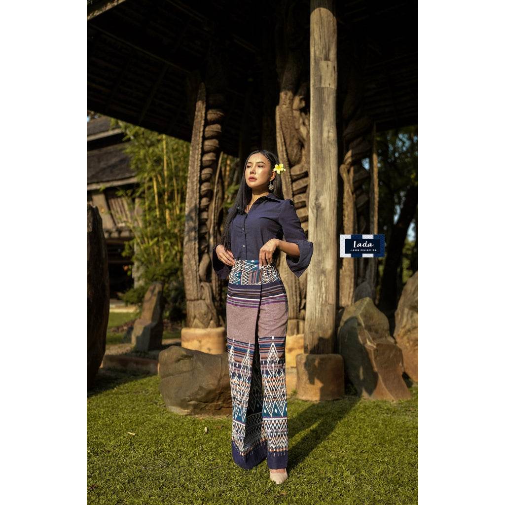 New Lisa Print Cotton Set – Long Sleeve Shirt &amp; Wide-Leg Pants in 3 Colors | S–XL Sizes for Women One-Sake.com กรม / L กรม / S กรม / M กรม / S-กรม / M-กรม / L-กรม / XL-แดง / S-แดง / M-แดง / L-แดง / XL-ม่วง / S-ม่วง / M-ม่วง / L-ม่วง / XL-
