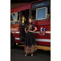 New Black Thai Pattern Cotton Set - Mandarin Collar Top & Skirt in Cream & Black | Women's Sizes S–XL ดำ
