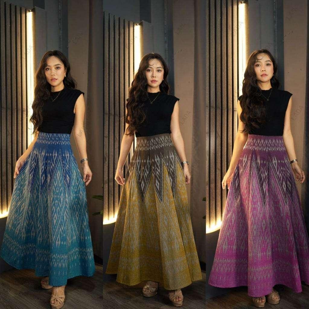 New Two-Tone Cotton Pleated Skirt for Women – High Waist Design with Zipper Back | Sizes S–XL Available