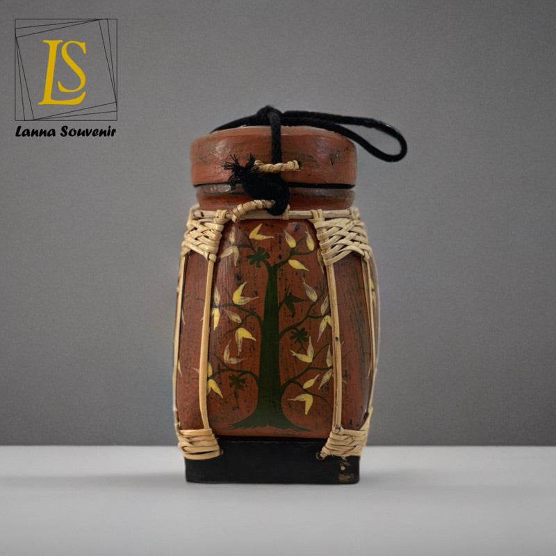 Lanna Bamboo Rice Box – Handmade Thai Kratip Khao Storage Jar | Natural Decor &amp; Gift in 12x21cm Size - Thai Blessing Co