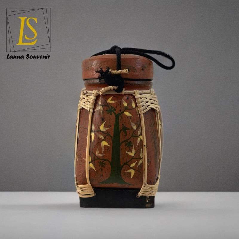 Handmade Thai Bamboo Rice Box - Thai Kratip Khao Storage Jar for Rice and Grains B74
