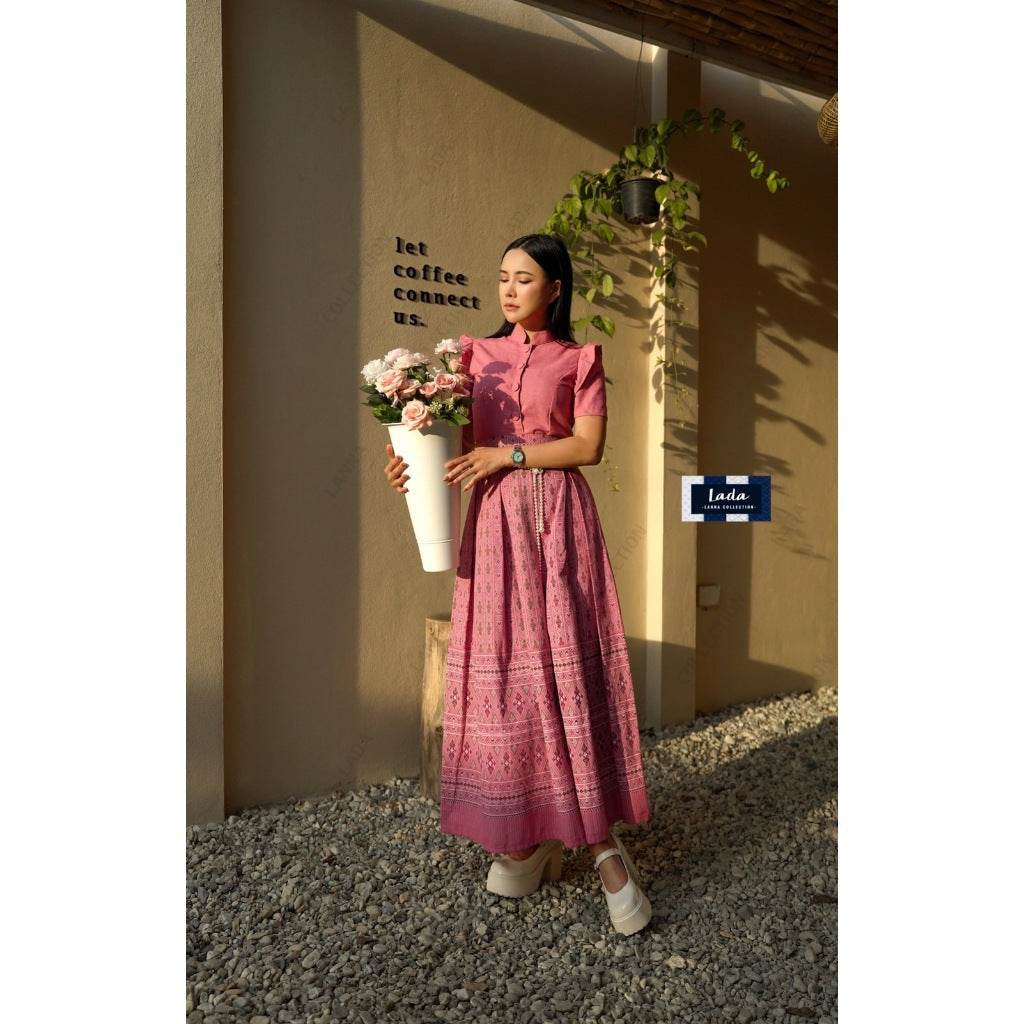 New Pink Piku Flower Print Skirt with 2 Top Styles – Cotton 2-Piece Set | S–XL Sizes for Women One-Sake.com คอปีนแขนสั้น / L คอปีนแขนสั้น / S คอปีนแขนสั้น / M คอปีนแขนสั้น / S-คอปีนแขนสั้น / M-คอปีนแขนสั้น / L-คอปีนแขนสั้น / XL-ครอปจิตรลดาระบายเล็ก / S-ครอปจิตรลดาระบายเล็ก / M-ครอปจิตรลดาระบายเล็ก / L-ครอปจิตรลดาระบายเล็ก / XL-