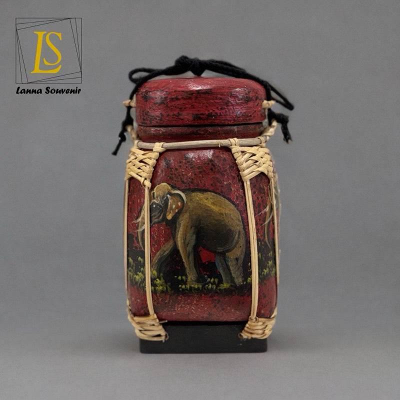 Handmade Thai Bamboo Rice Box - Thai Kratip Khao Storage Jar for Rice and Grains B84 Premium paint