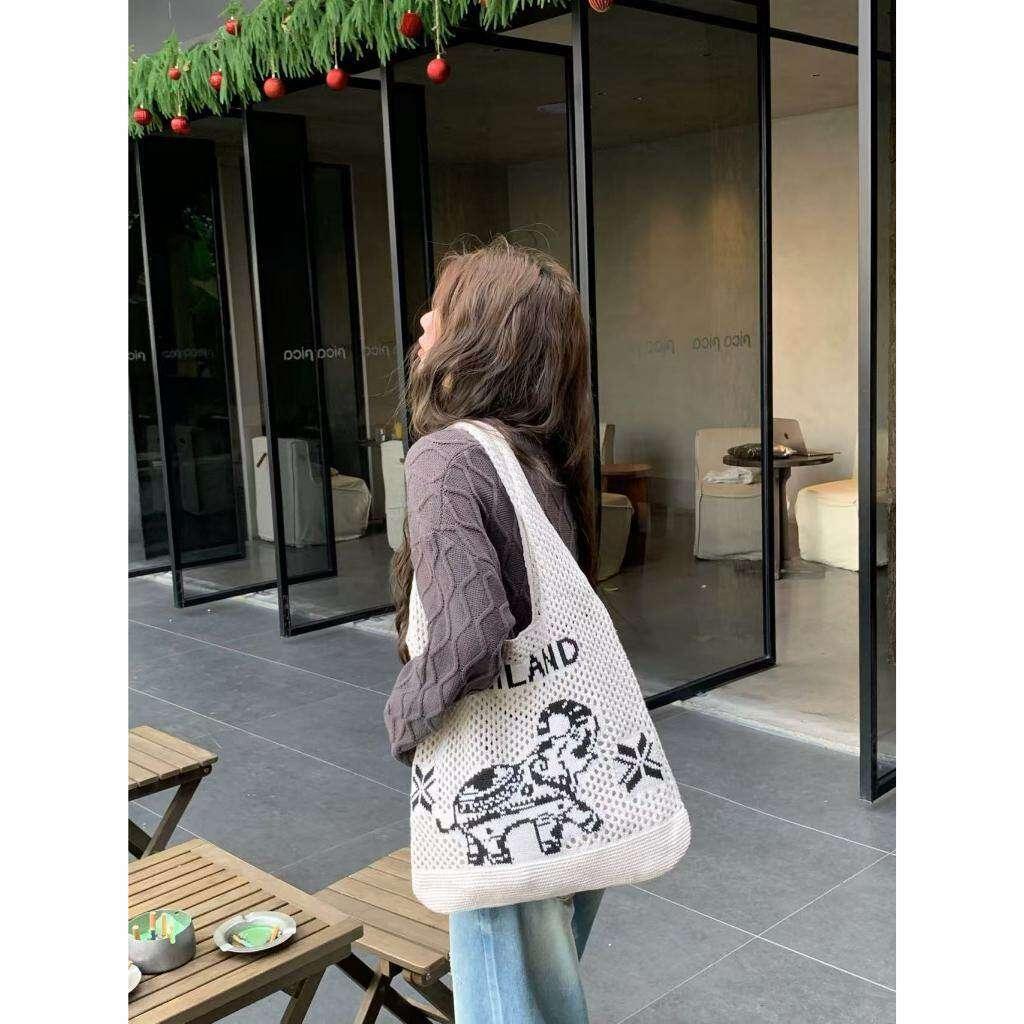 Elephant Pattern Shoulder Bag - Handmade Cotton Rope Tote for Women | 38cm x 40cm with 30cm Strap