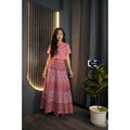 New Pink Cotton Skirt Set - Praewa Phan Maha Print 6-Piece Women's Crop Top & Pleated Outfit | Sizes S–XL ชมพู