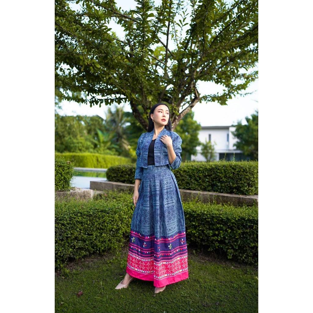 New Candle-Like Print Poly Set – Wrap Top &amp; High-Waisted Pleated Skirt in 4 Sizes | Women’s Stylish Outfit for Daily Wear One-Sake.com L S M S-M-L-XL-