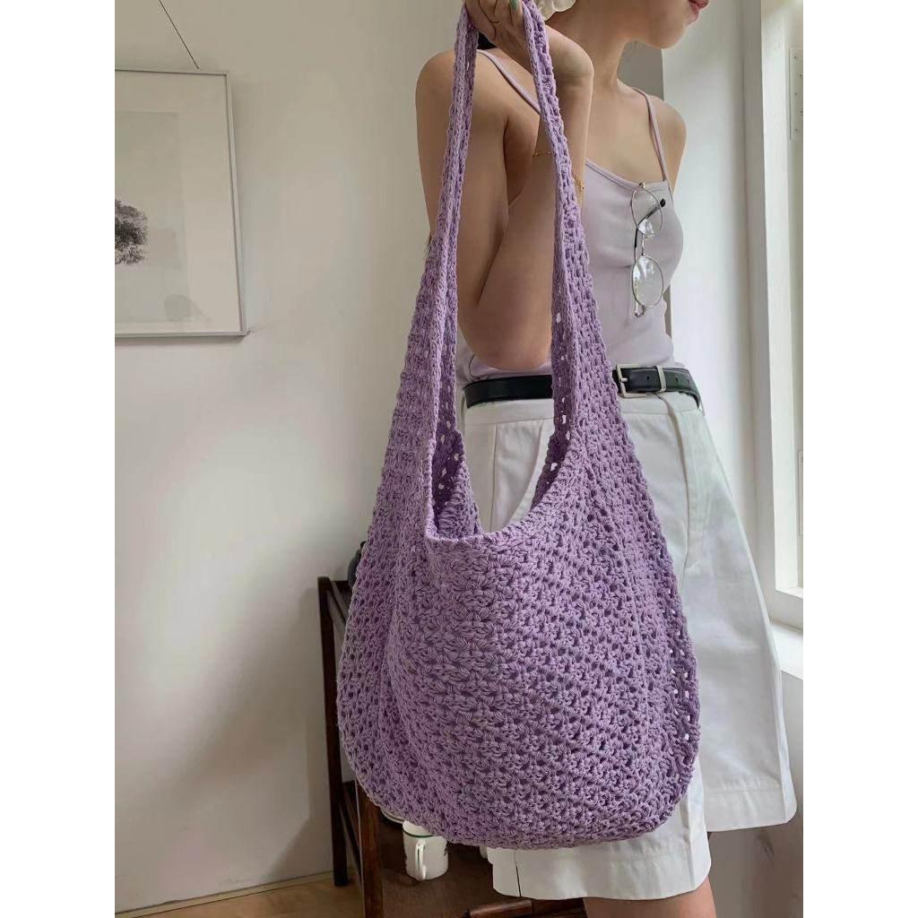 New Korean Handwoven Crossbody Bag - Adjustable Cotton Rope Shoulder Bag for Women, 23x29cm