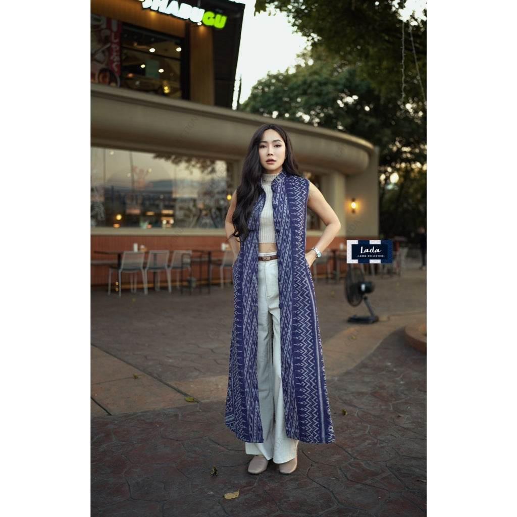 New Lisa Print Long Cotton Wrap Coat for Women – 3 Colors | Hand Wash Only | Sizes S–XL กรม
