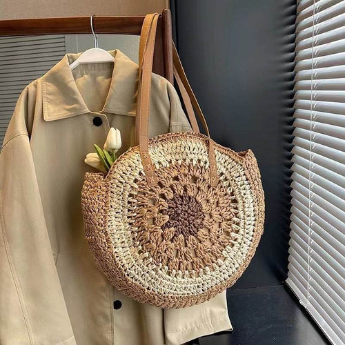 6-Color Large Woven Beach Tote Bag – Adjustable Shoulder Strap | Handmade Cotton Rope Bag 25cm x 42cm - Thai Blessing Co