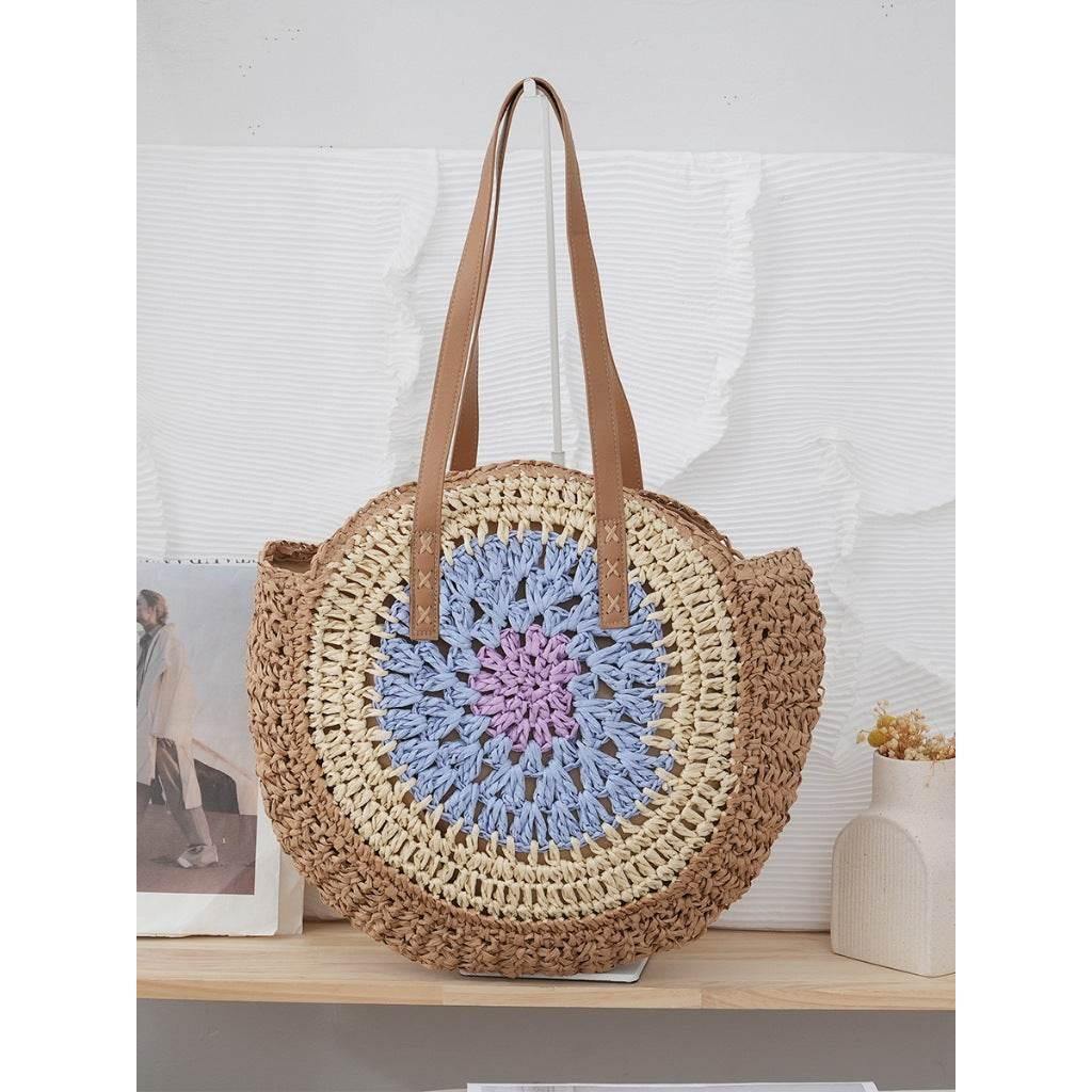 6-Color Large Woven Beach Tote Bag with Adjustable Shoulder Strap - Handmade Cotton Rope Bag 25cm x 42cm