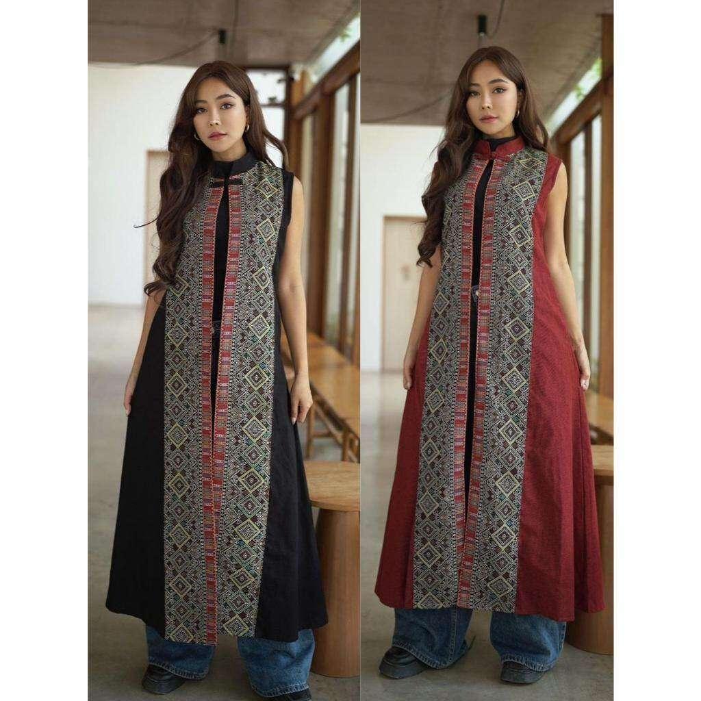 New Long Woven Jacket Paw Print in Black & Red | 50-Inch Length for Women Size M & XL