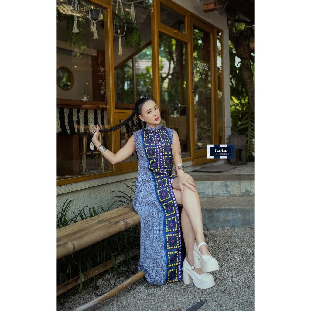 Elegant Long Cotton Cape with Red Mongtajik Pattern – Sleeveless Wrap Style for Women | Hand Wash Only One-Sake.com อก32-36 อก38-40 อก32-36-อก38-40-