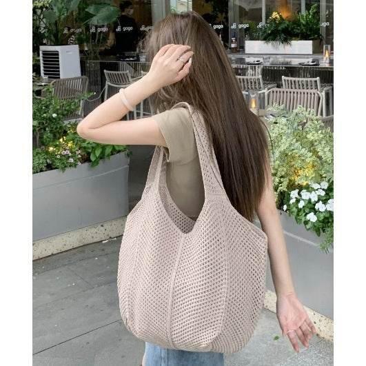 New Korean Handwoven Tote Bag - Large Cotton Shoulder Bag for Women with 25cm Strap | Handmade Design