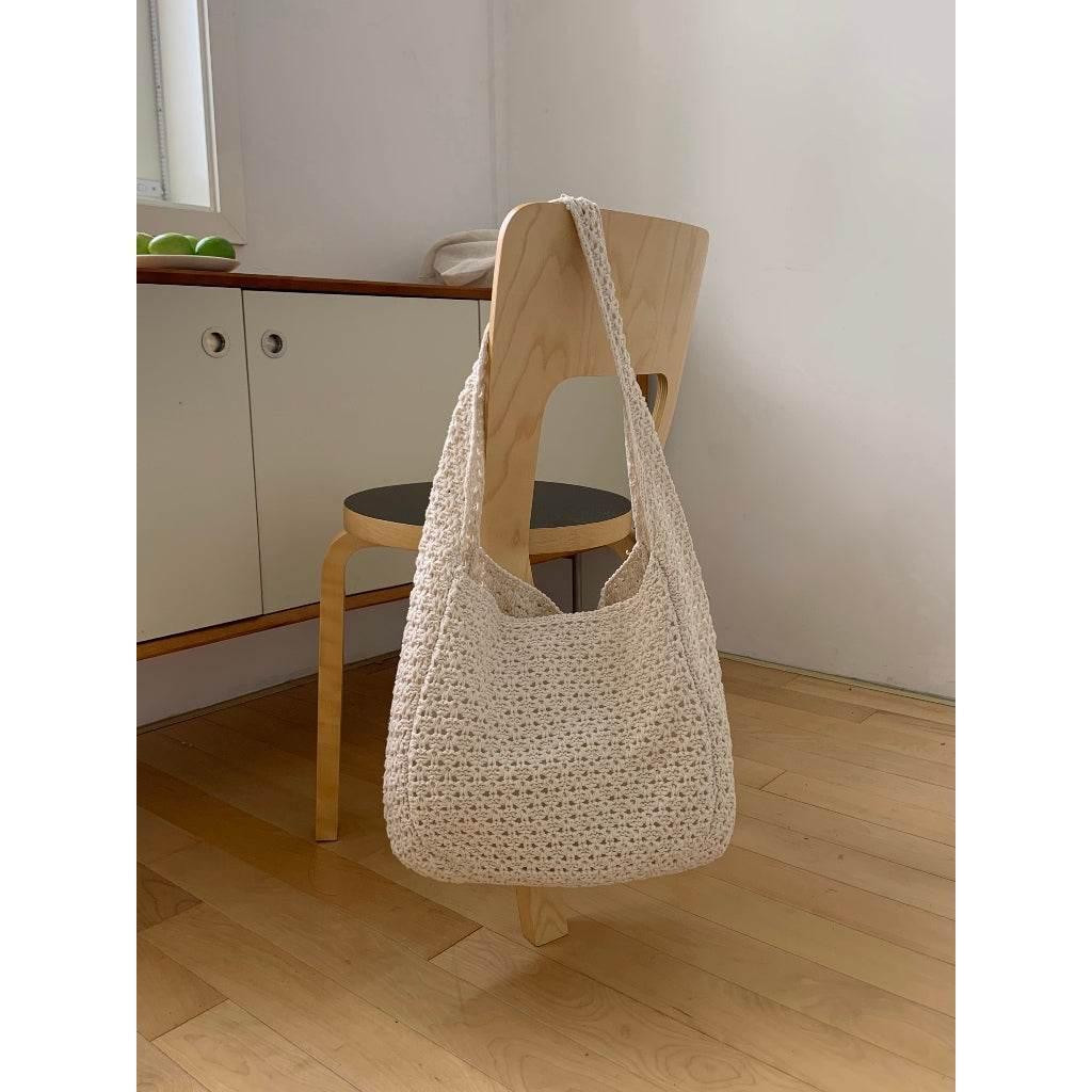 New Korean Handwoven Crossbody Bag - Adjustable Cotton Rope Shoulder Bag for Women, 23x29cm white off
