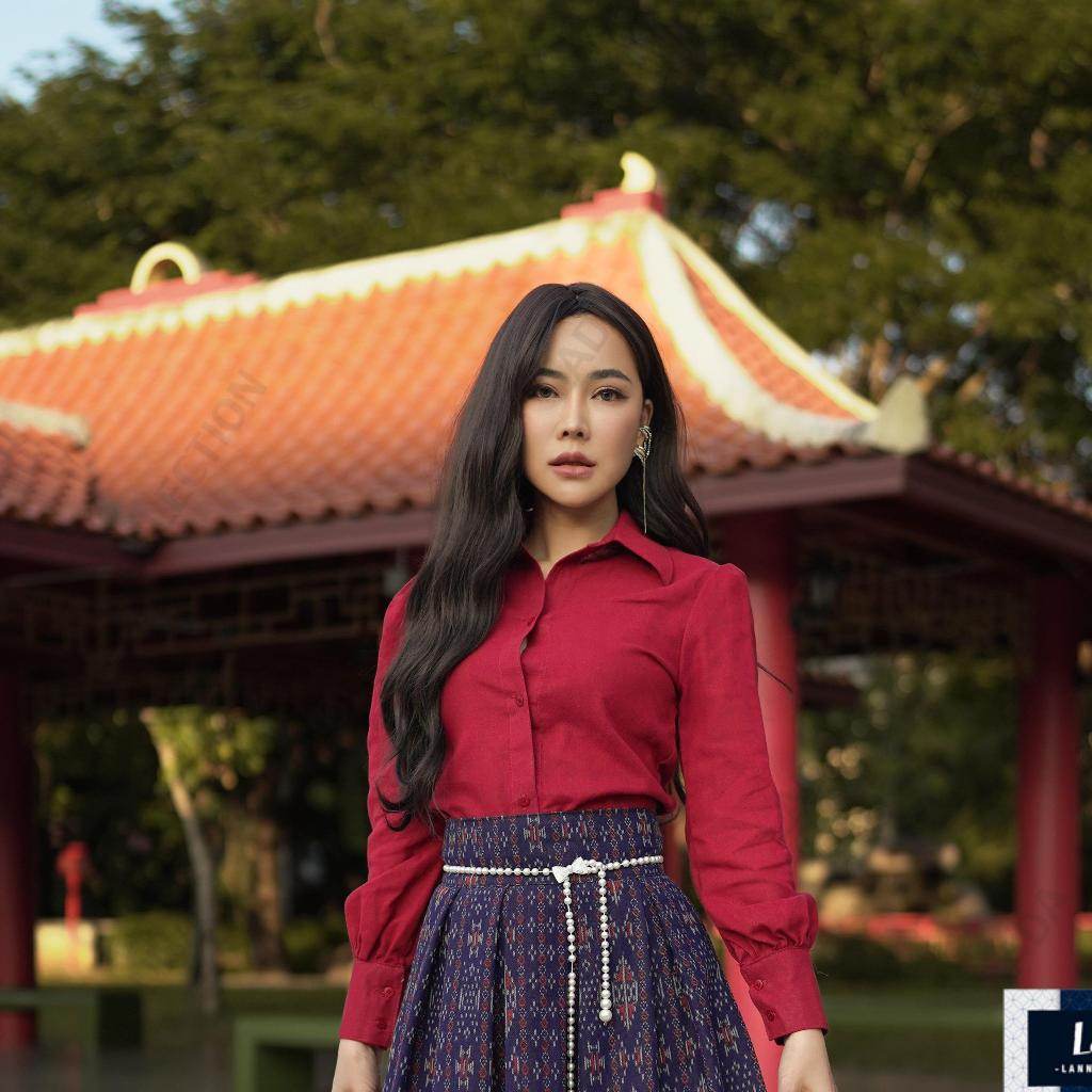 Soft Long Sleeve Cotton Shirt for Women – 4 Colors | Natural Hand-Dyed Fabric with Timeless Style One-Sake.com แดงไวน์ / L แดงไวน์ / S แดงไวน์ / M แดงไวน์ / S-แดงไวน์ / M-แดงไวน์ / L-แดงไวน์ / XL-กรม / S-กรม / M-กรม / L-กรม / XL-ขาว / S-ขาว / M-ขาว / L-ขาว / XL-