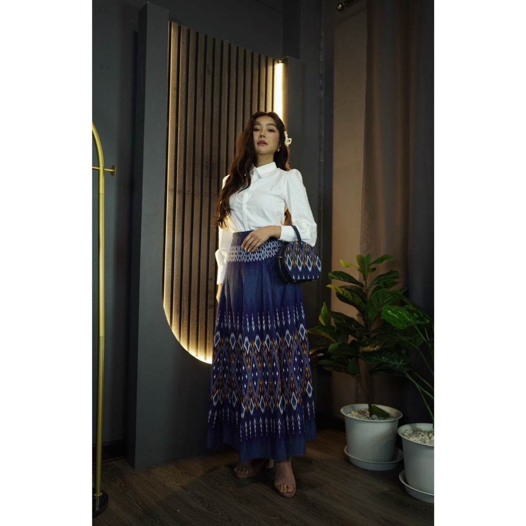 New White Shirt &amp; 8-Piece Praewa Checkered Skirt Set – Traditional Thai Cotton Outfit | Care Tips Included One-Sake.com L S M S-M-L-XL-