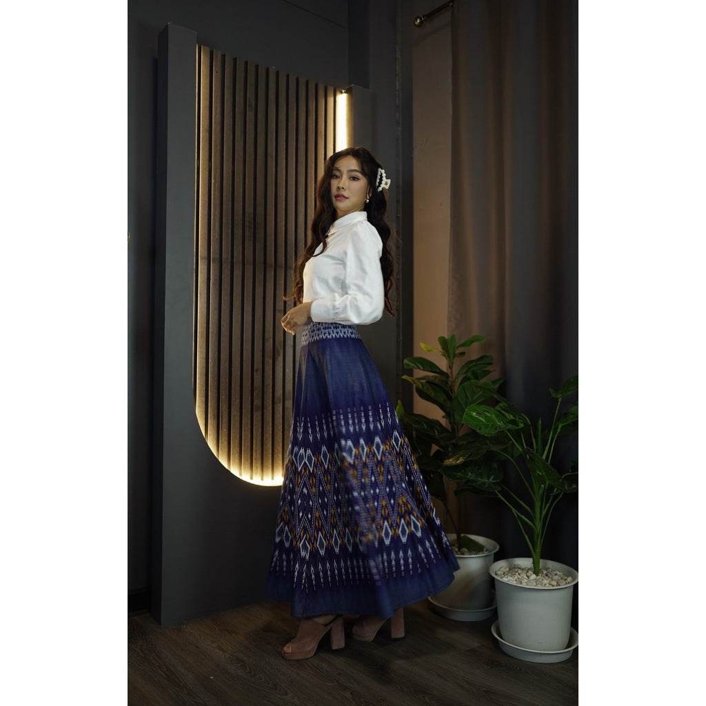 New White Shirt &amp; 8-Piece Praewa Checkered Skirt Set – Traditional Thai Cotton Outfit | Care Tips Included One-Sake.com L S M S-M-L-XL-