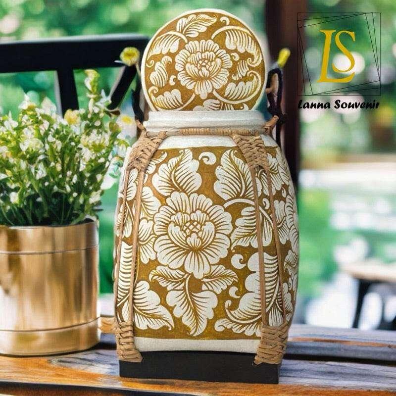Lanna Bamboo Storage Box with Elephant Design in Elegant Bamboo Craftsmanship